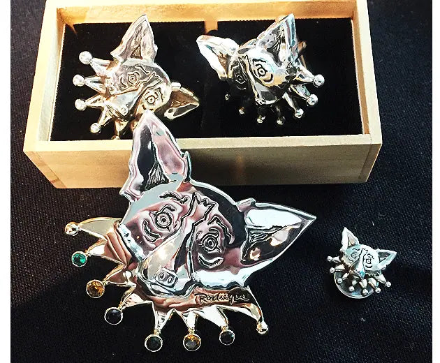 Cuff Links: Mardi Gras/Silver with Gold Collar/Gemstones